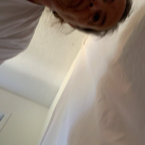 Off-White Pintuck Crinkle Blouse L Flowy Boho Romantic Ruffle Sleeve Top - Picture 4 of 6